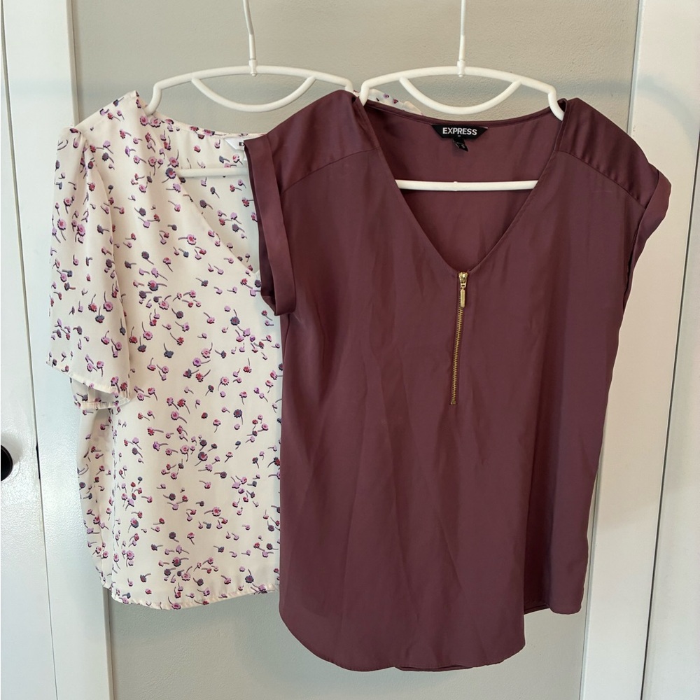 Express Women's Plum and Floral Blouse Set